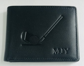 Bi-Fold Wallet, Men's Leather Wallet, Personalized Gift for Men, RFID Monogram Wallet, Husband Gift, Golf Theme Wallet, Men's Valentine Gift