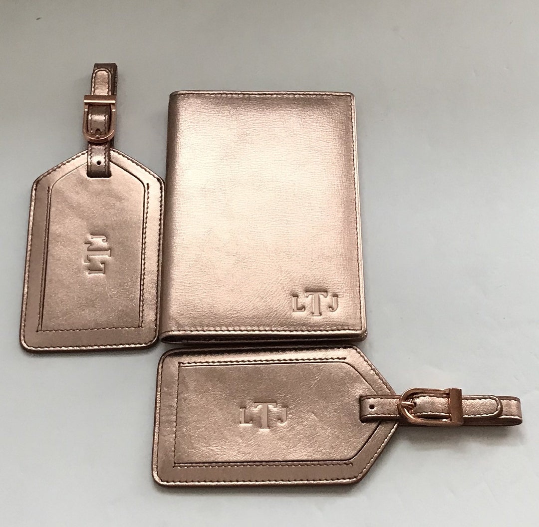 Monogrammed RFID Passport Wallet, Personalized Luggage Tags