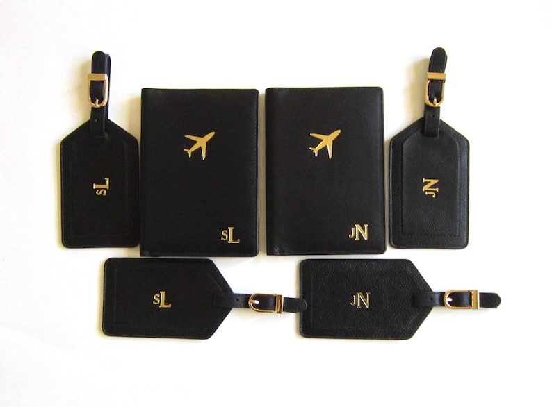 Personalized Leather Passport Holder & Luggage Tag SET: RFID Travel Gift, Monogrammed Destination Wedding Gifts immagine 2