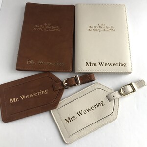 Personalized Leather Passport Holder & Luggage Tag SET: RFID Travel Gift, Monogrammed Destination Wedding Gifts immagine 4