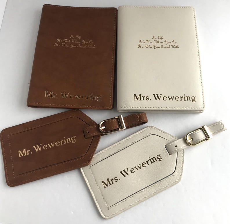 Personalized Leather Passport Holder & Luggage Tag SET: RFID Travel Gift, Monogrammed Destination Wedding Gifts immagine 4