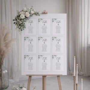 Greenery Seating Chart Cards Template, Editable Canva Table Plan, Botanical Wedding Table Sign, Reception Decor, Digital Download, 5x7 A5