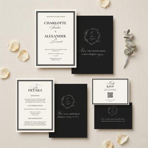 Luxury Black and Cream Wedding Invitation Template, Old Money Style Invite Set, Minimalist Elegant Wedding Suite, Classic Black Tie Wedding