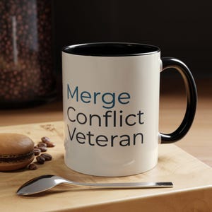 Merge Conflict Veteran Mug | 11oz Ceramic Coffee Cup | Funny Programmer Gift | Techie Coffee Mug | Software Developer Humor