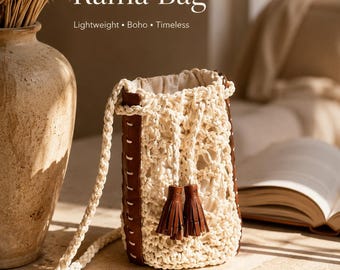 Handmade Raffia Crossbody Bag with Leather Details | Crochet Phone Bag | Boho Mini Purse | Summer Shoulder Bag