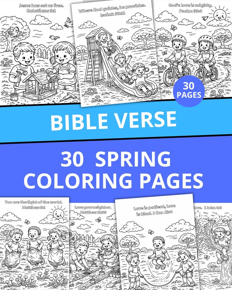 Spring Scripture Coloring 30 Spring Coloring Pages, Kids Bible Verse Coloring Pages, Faith-based ...