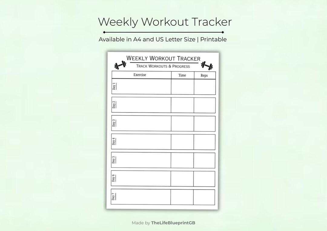 Weekly Workout Tracker | Printable Fitness Planner | Gym Tracker ...