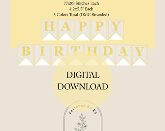 May include: A digital download graphic with the text "Happy Birthday Collection." The design features a yellow banner with the words "Happy Birthday" in yellow letters. Additional text includes "Digital Download" and shop details.
