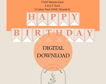 May include: A digital download graphic with the text "Happy Birthday Collection." The design includes a banner that spells out "Happy Birthday" in a stitched style. The image also features the text "Digital Download" and product details.
