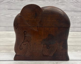 Vintage Hand geschnitzt aus Holz Elefant Zigarettenhalter Box Folding Case