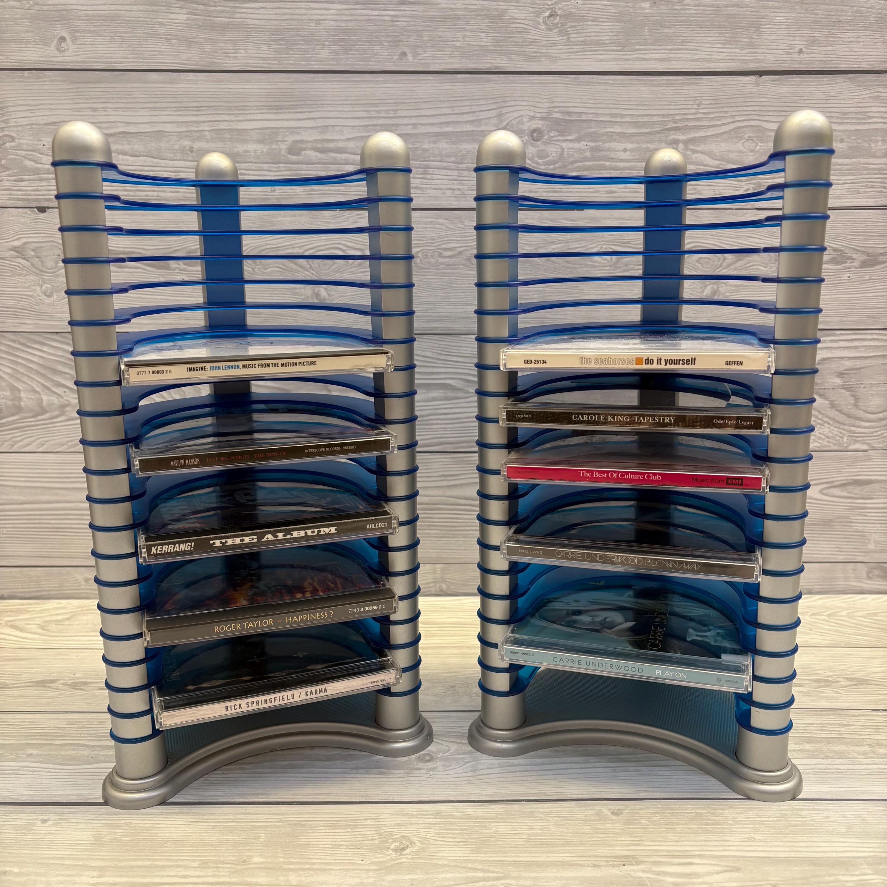 Y2K Blue Acrylic CD Storage Towers Futuristic Media Rack
