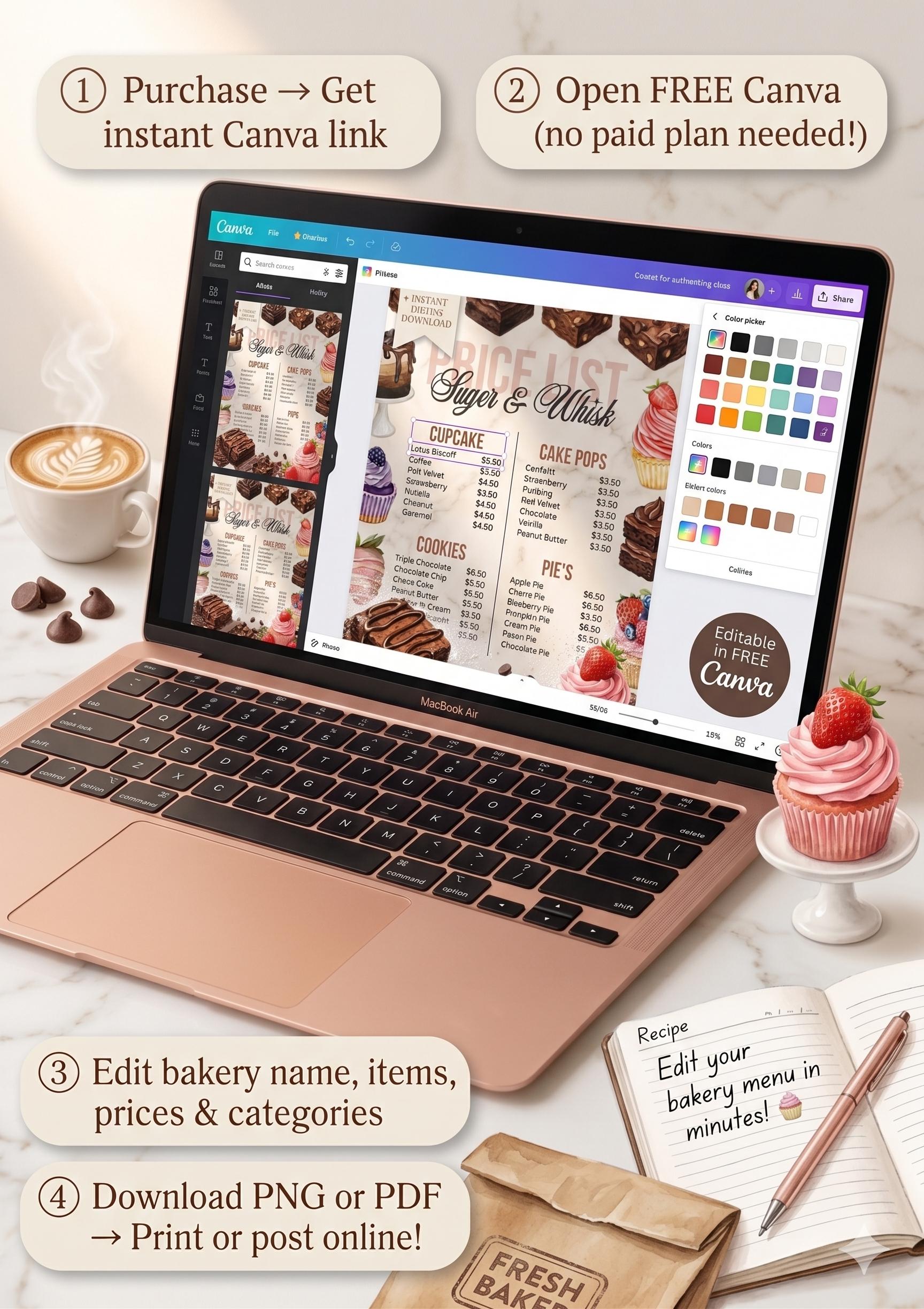 Bakery Price List Template Canva, Full Menu Price Sheet, Editable ...