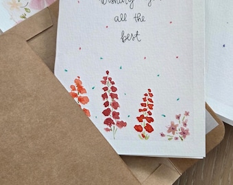 Carte de voeux florale, aquarelle faite main, carte de remerciement, intérieur vierge