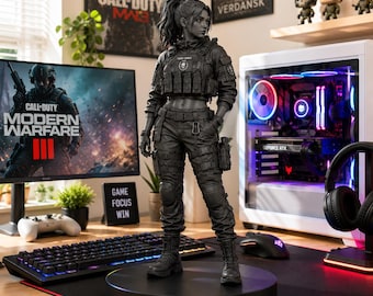 Tactical Girl Figure STL Digital Download | Military Inspired Gaming Character Statue | 3D Print File for FDM Resin Printers