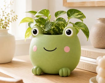 Vaso a forma di rana (file STL) / Decorazione per scrivania in stile Kawaii / File per stampa 3D (download digitale)