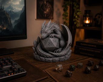 Drago Guardiano dei Dadi (STL) - Download digitale / Porta dadi e decorazione da tavolo per giochi di ruolo fantasy /