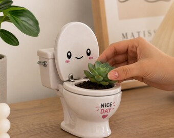 Mini fioriera per sedile WC (download digitale STL) / Vaso per piante grasse divertente e decorazione per il bagno / File per stampa 3D