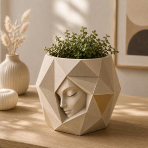Vaso GeoMuse Face STL | Vaso abstrato com rosto, vaso moderno para suculentas, decoração para casa | Arquivo STL para download digital