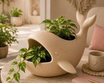 Whale Mini Planter STL Digital Download | Cute Ocean Succulent Pot & Desk Decor | 3D Print File for FDM Resin Printers