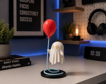 ゴーストデコレーションSTL | ブー＆バルーンゴーストフィギュア | かわいいハロウィン棚飾り3Dプリントファイル