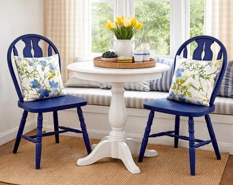 Sedie da pranzo vintage Liberty Blue con schienale Windsor a forma di buco della serratura (set da 4)