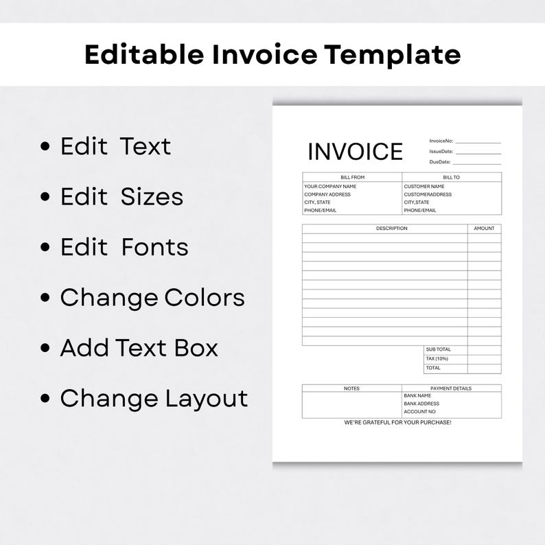 Editable Invoice Template | Minimal Business Form | Google Docs ...