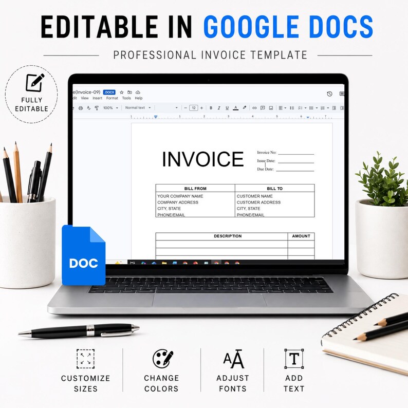 Editable Invoice Template | Minimal Business Form | Google Docs ...