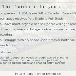 Serene Woodland Shade Garden Design Plan | Part Shade Perennial Landscape Layout | Zones 3-8 Printable PDF image 8