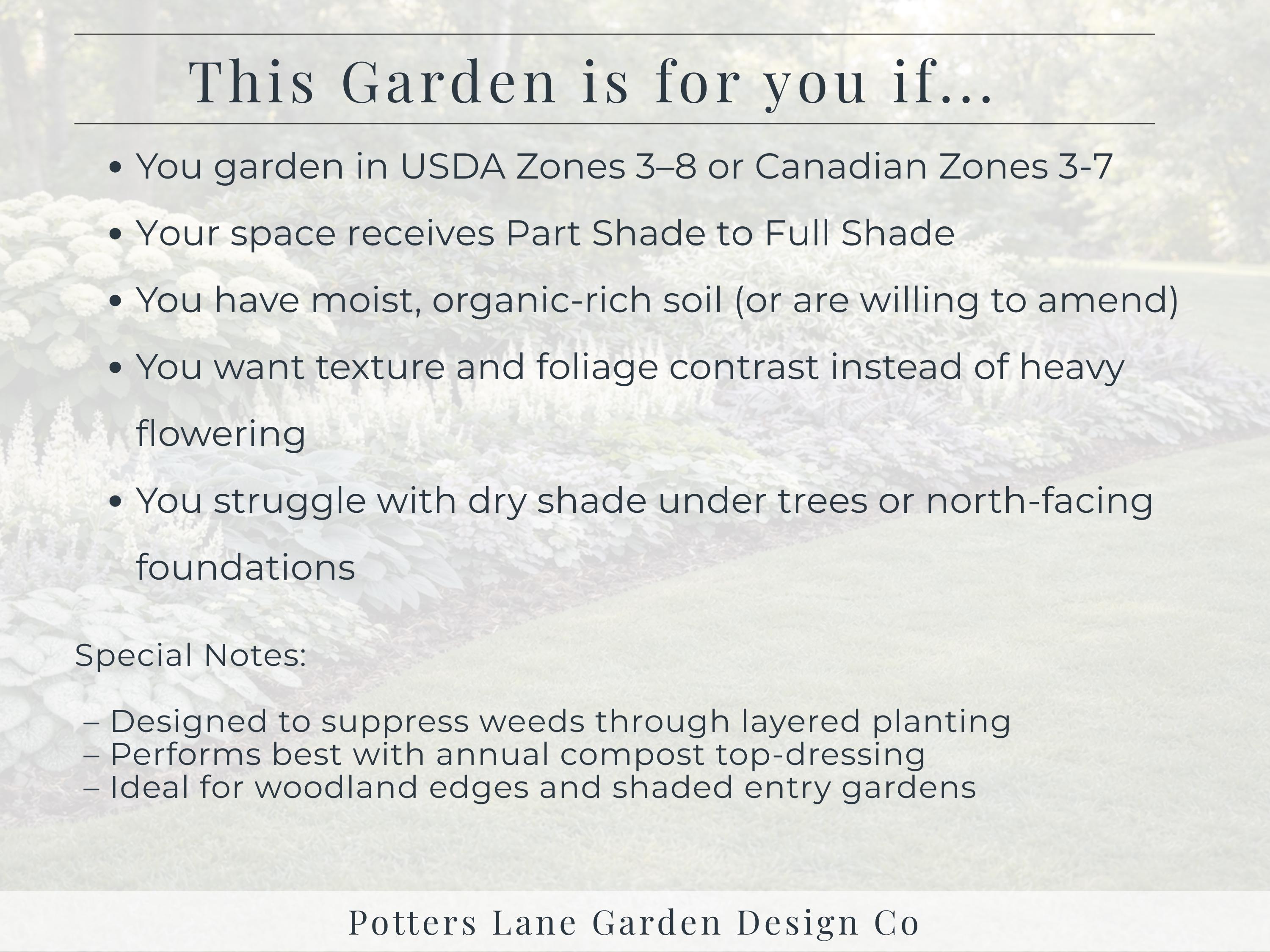 Serene Woodland Shade Garden Design Plan | Part Shade Perennial ...