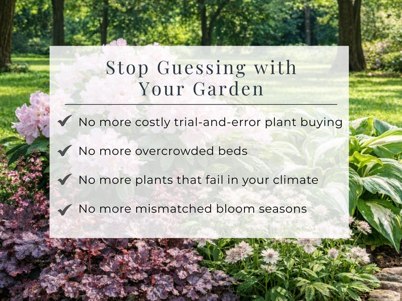 Serene Woodland Shade Garden Design Plan | Part Shade Perennial Landscape Layout | Zones 3-8 Printable PDF image 4