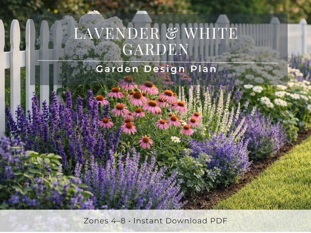 Lavender & White Garden Plan PDF, Full Sun Perennial Border Layout ...