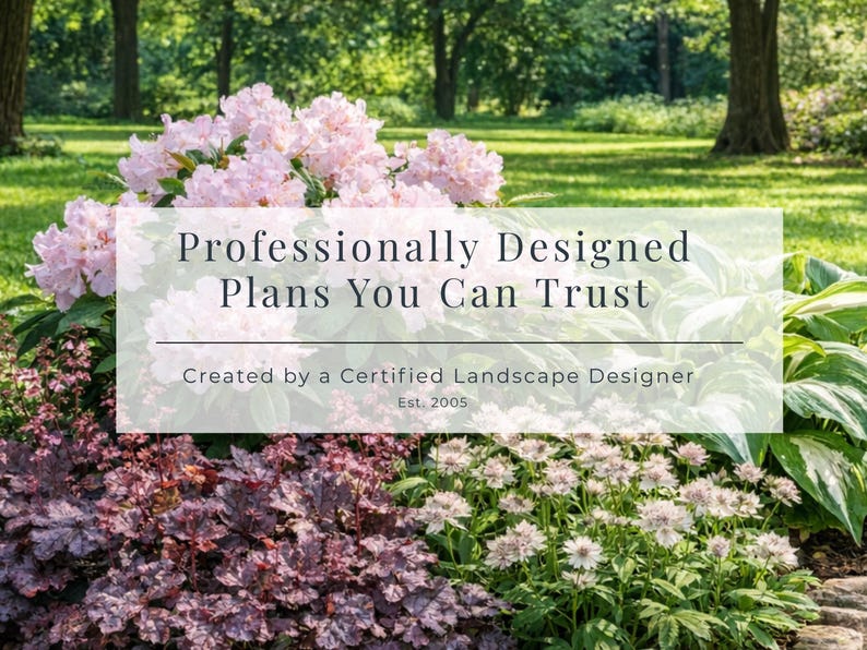 Serene Woodland Shade Garden Design Plan | Part Shade Perennial Landscape Layout | Zones 3-8 Printable PDF image 3