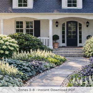 Serene Woodland Shade Garden Design Plan | Part Shade Perennial Landscape Layout | Zones 3-8 Printable PDF image 7