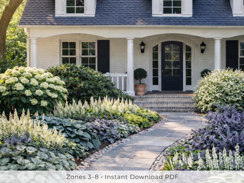 Serene Woodland Shade Garden Design Plan | Part Shade Perennial Landscape Layout | Zones 3-8 Printable PDF image 7