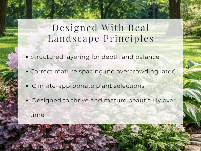 Serene Woodland Shade Garden Design Plan | Part Shade Perennial Landscape Layout | Zones 3-8 Printable PDF image 5