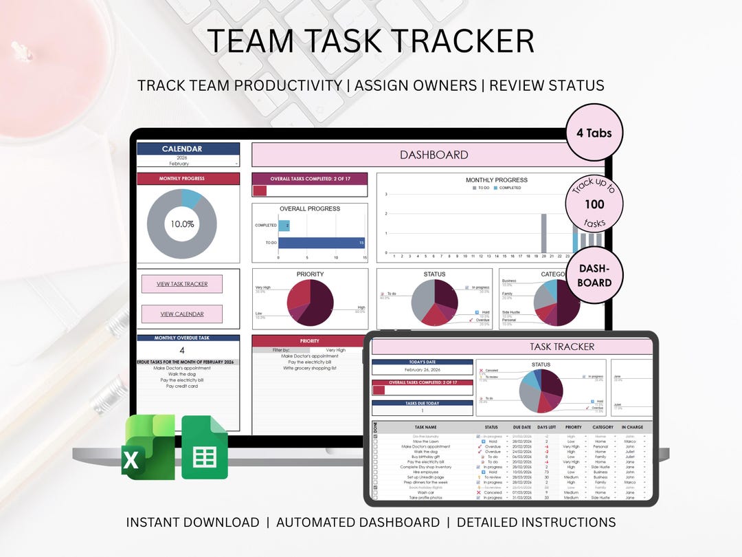 Team Task Tracker Spreadsheet | Task Management for Managers and Work ...