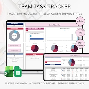 Team Task Tracker Spreadsheet | Task Management for Managers and Work Organization | Excel & Google Sheets