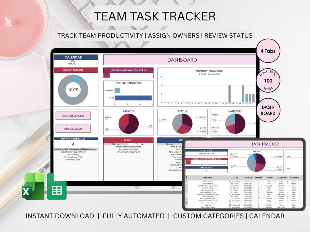 Team Task Tracker Spreadsheet | Task Management Excel | Assign Tasks to ...