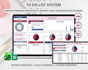 Sistema di elenchi di cose da fare / Foglio di calcolo per la pianificazione della produttività / Monitoraggio delle attività con calendario / Gestore delle attività personali / Excel e Fogli Google