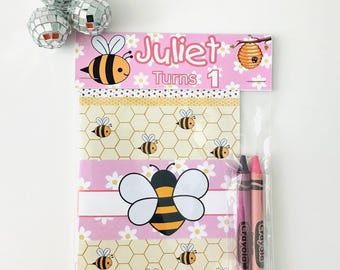 Libro de colorear abeja personalizado, Recuerditos de Cumpleaños, decoración cumpleaños abeja, libritos de pintar abeja, ENVIO GRATIS