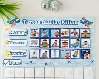 Tabla de tareas diarias para niños | Rutina infantil visual | Tabla de hábitos | Educativa y reutilizable, ENVIO GRATIS