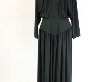 Vintage 70s Adele Simpson Jumpsuit Black Elegant Medium 10