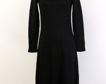 Vintage 70s ADOLFO Black Santana Knit Midi Dress Sheath Cocktail Large