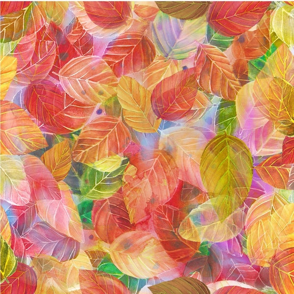 Orange Multi Mystic Leaves, Oasis Fabrics Digitally Printed