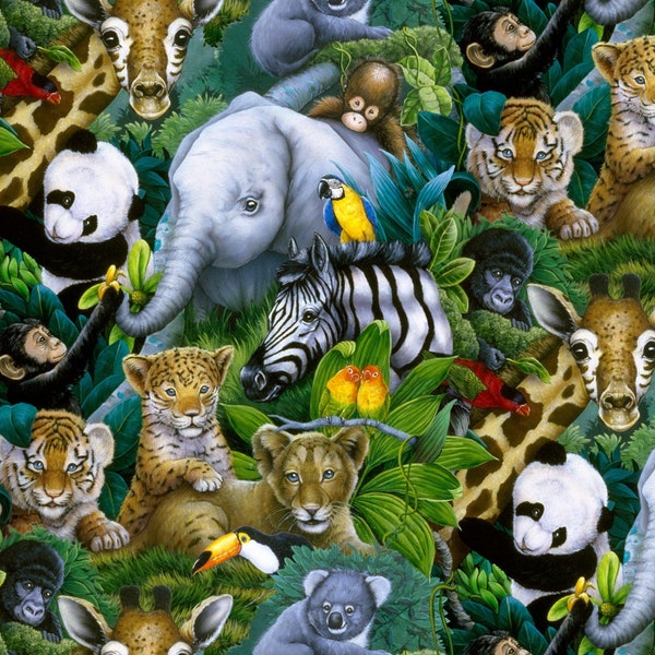 Jungle Animals, Multi Wild Life A Rare Occasion by David Textiles