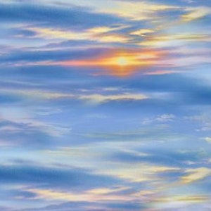 Blue Sunrise Landscape Medley Fabric, Sunrise Blue 554 Blue from Elizabeth&#39;s Studio