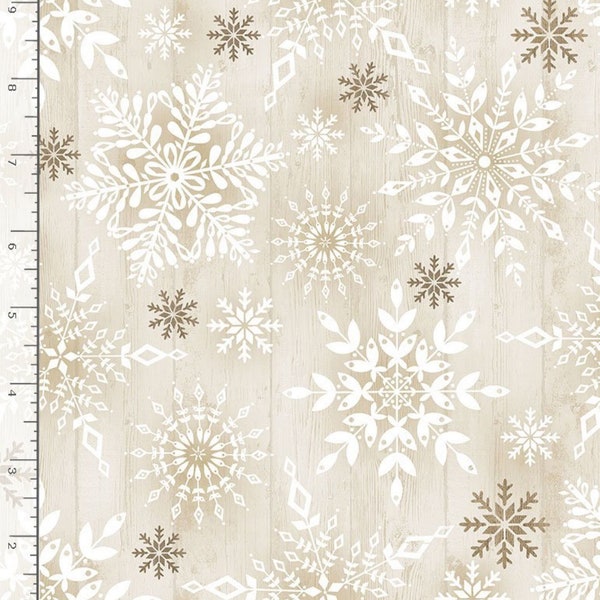 Stamped Snowflakes On Wood by Timeless Treasures Comfort and Joy Holiday Collection