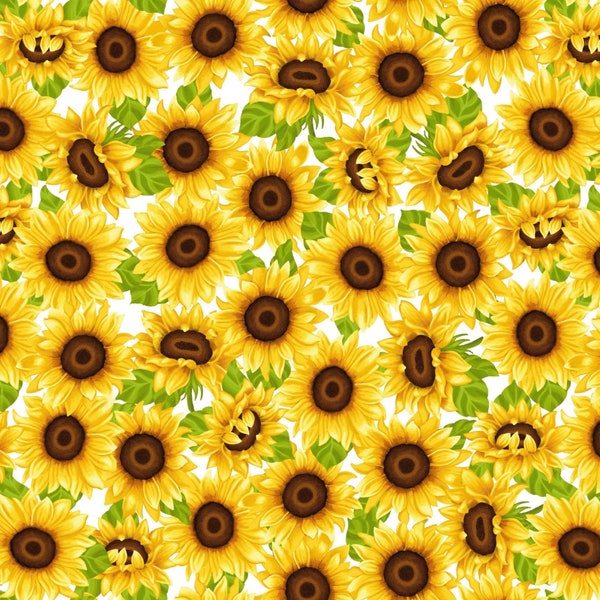 Sunny Sunflowers Yellow Sunflowers on White by Sharla Fults for StudioE Fabrics