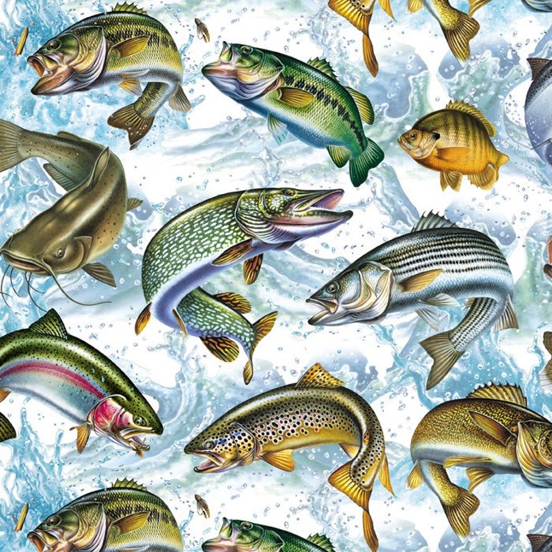 Freshwater Fish, Fish Activity by David Textiles Exclusive Digital Prints JQ-0054-9C-2 bild 1
