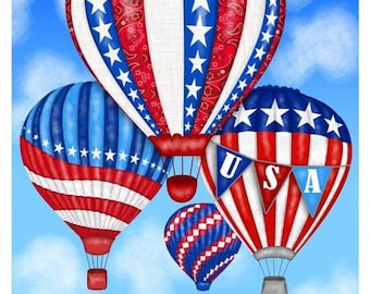Globos aerostáticos patrióticos, América, hogar de los valientes, por Sharla Fults - Panel de 76 cm (30") de StudioE Fabrics 4620P
